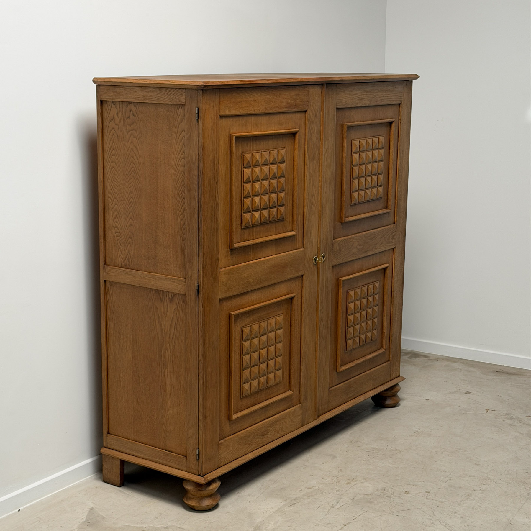 French Oak Cupboard with Diamond-Carved Panels, circa 1940