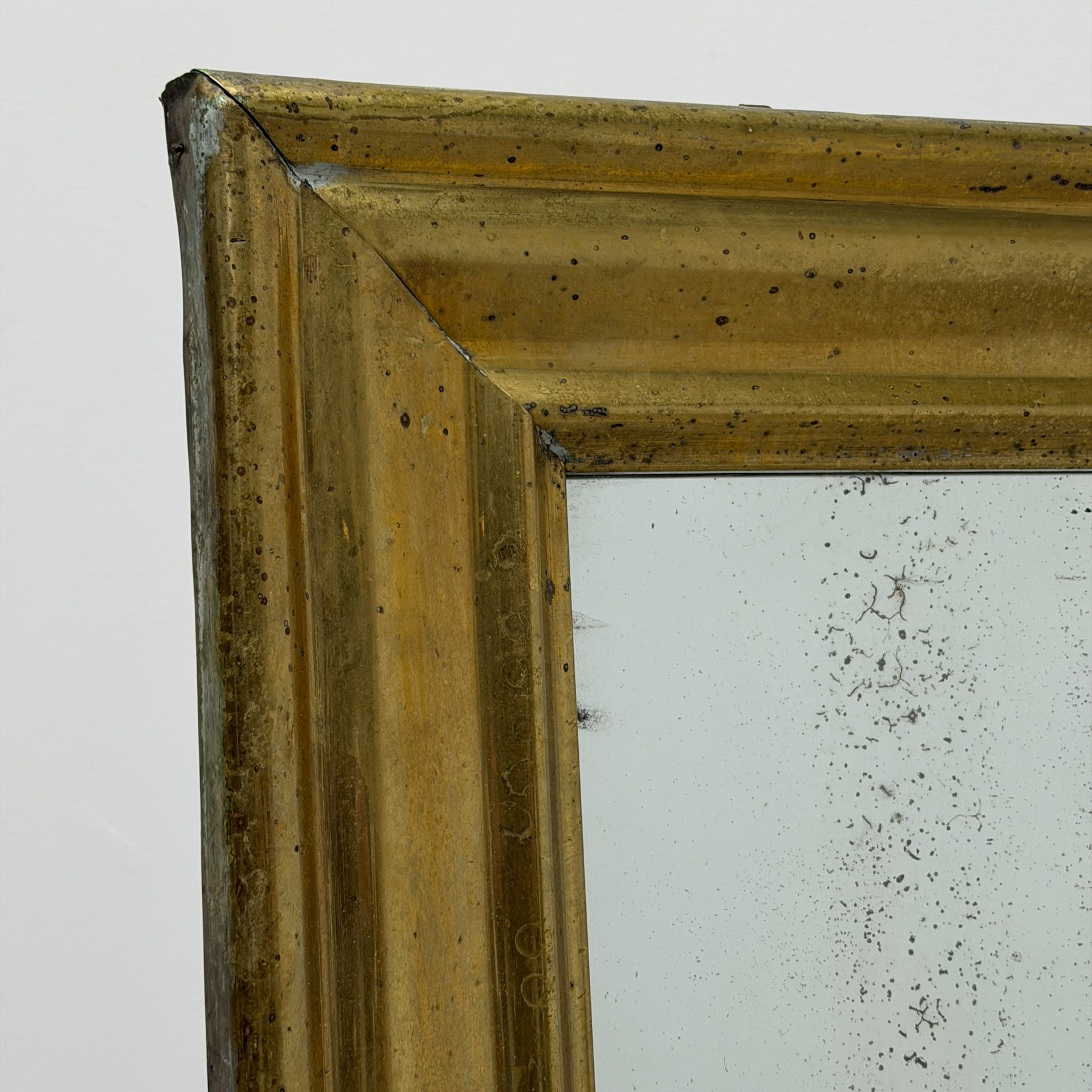 French Bistro Mirror in Brass and Mercury Glass