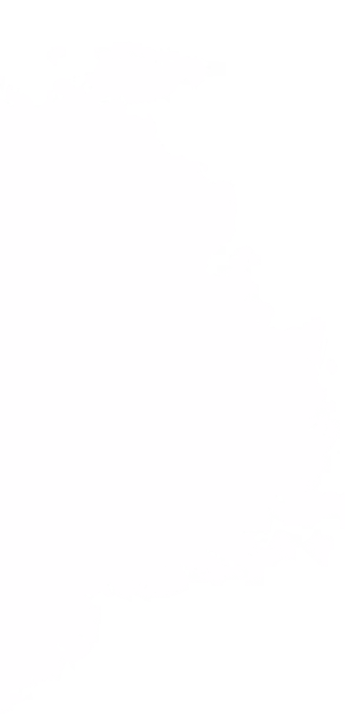 A white map of the world with a blue background.