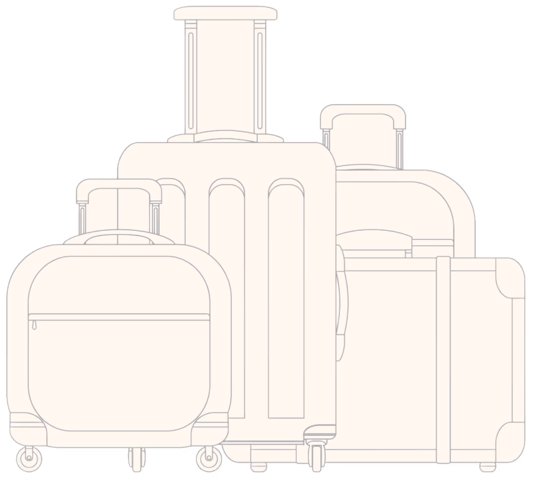 A cart of luggage is shown in a white drawing.