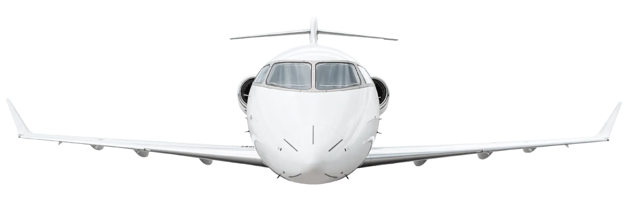 A white airplane with a blue background.