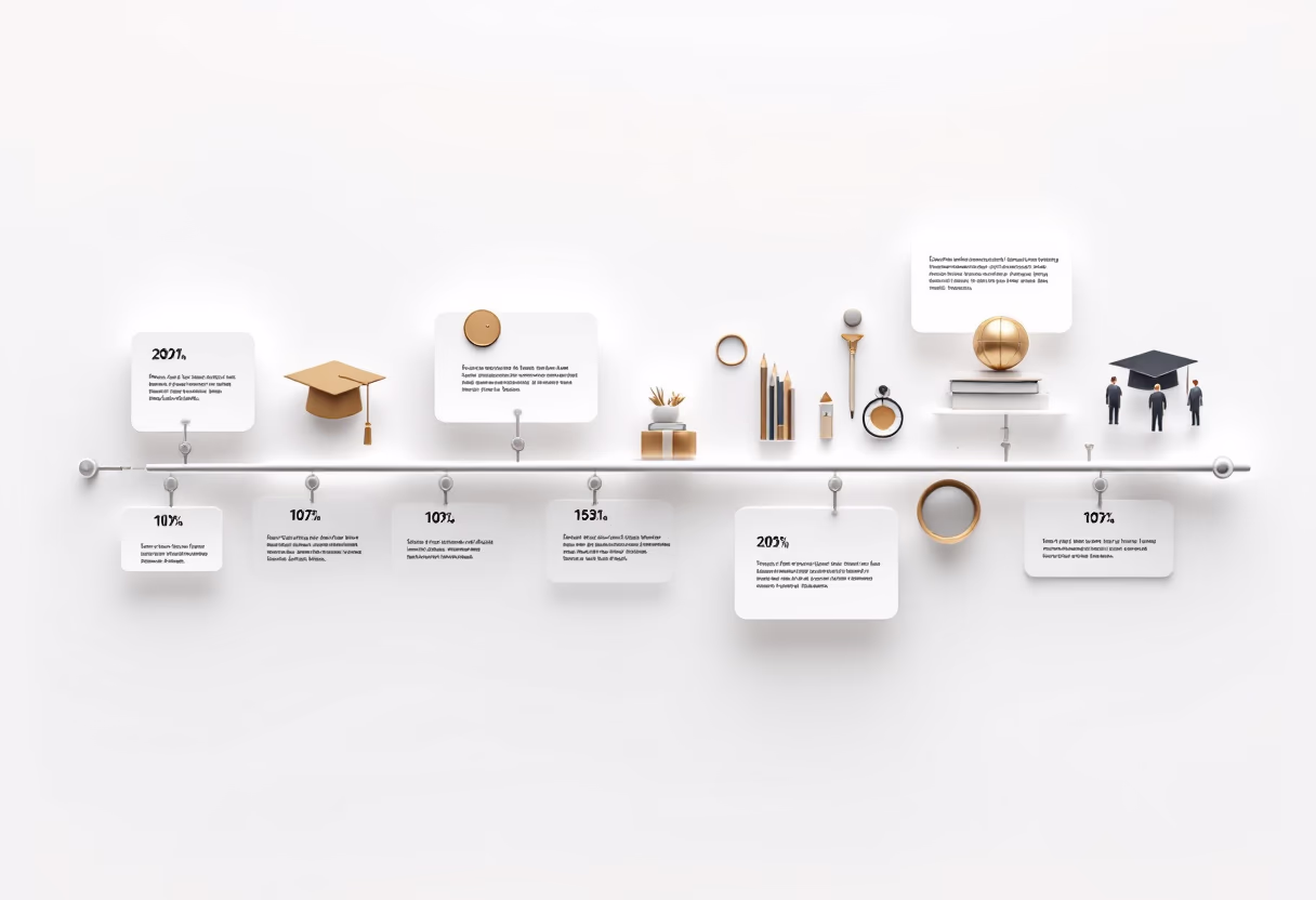 image of company milestones in a timeline format (for a edtech)