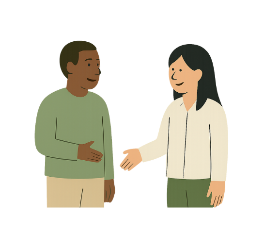 Two people talking happily