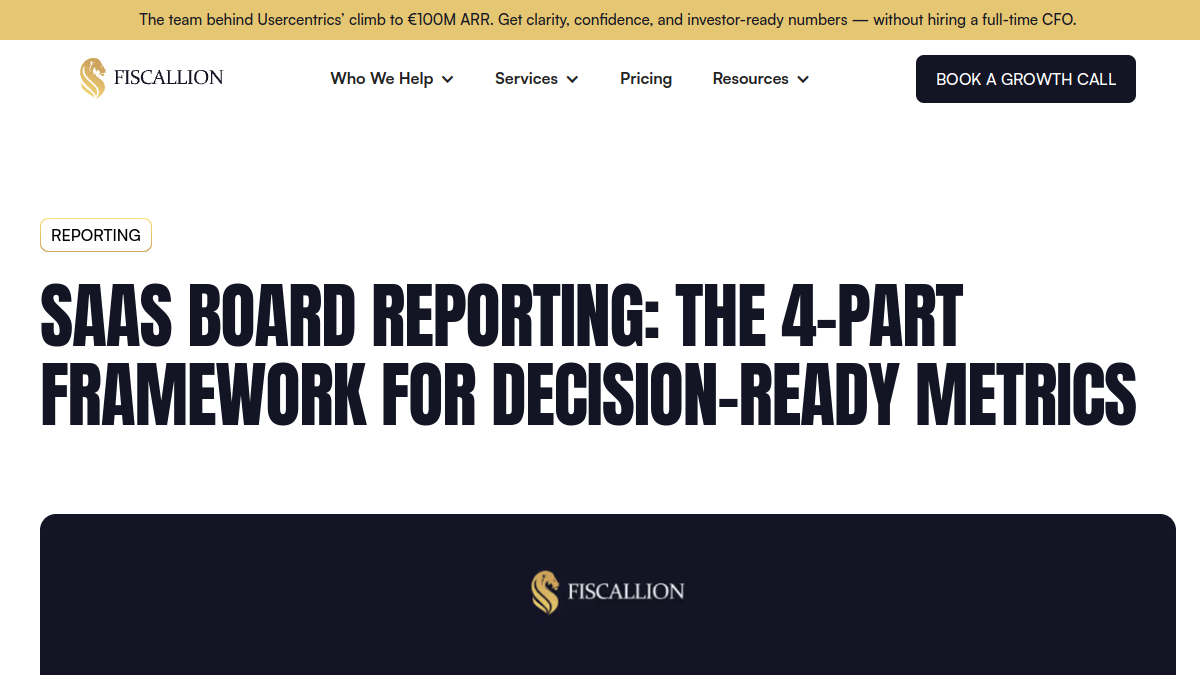 Fiscallion SaaS board reporting framework for decision-ready metrics