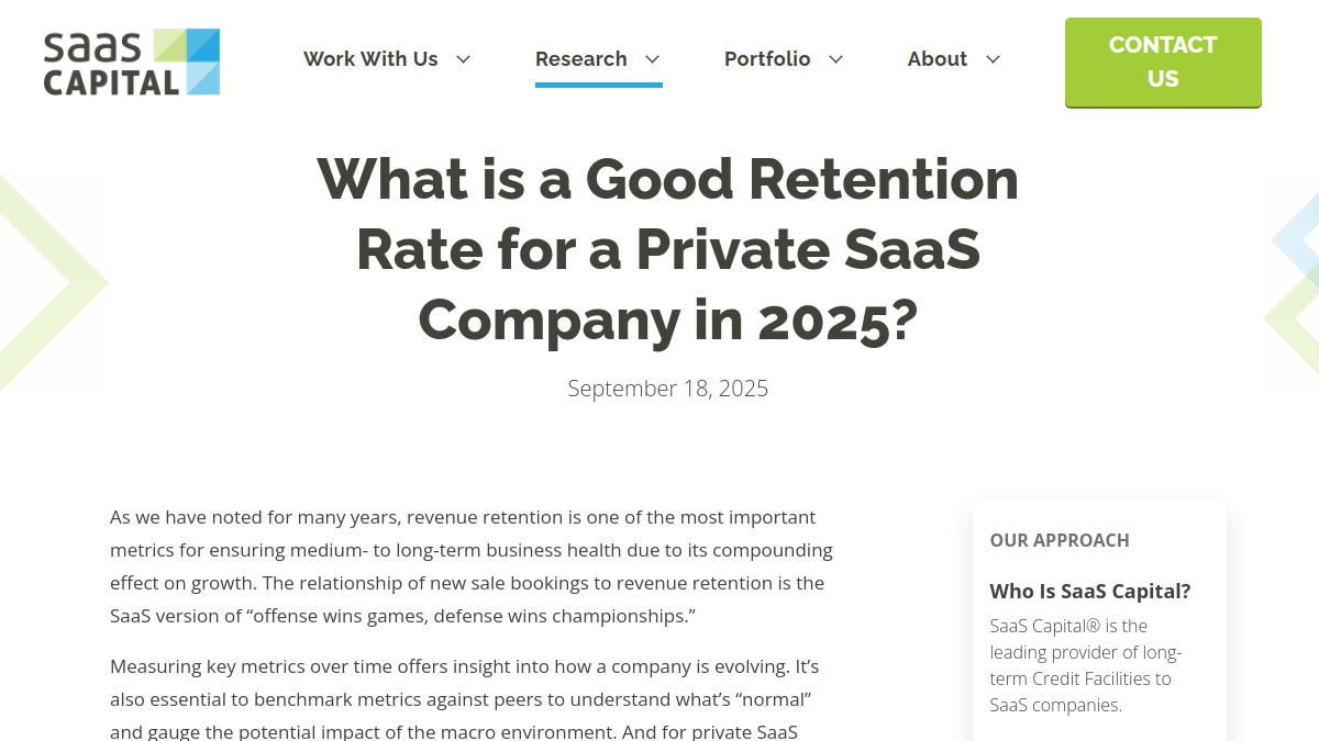SaaS Capital 2025 private SaaS retention benchmarks page