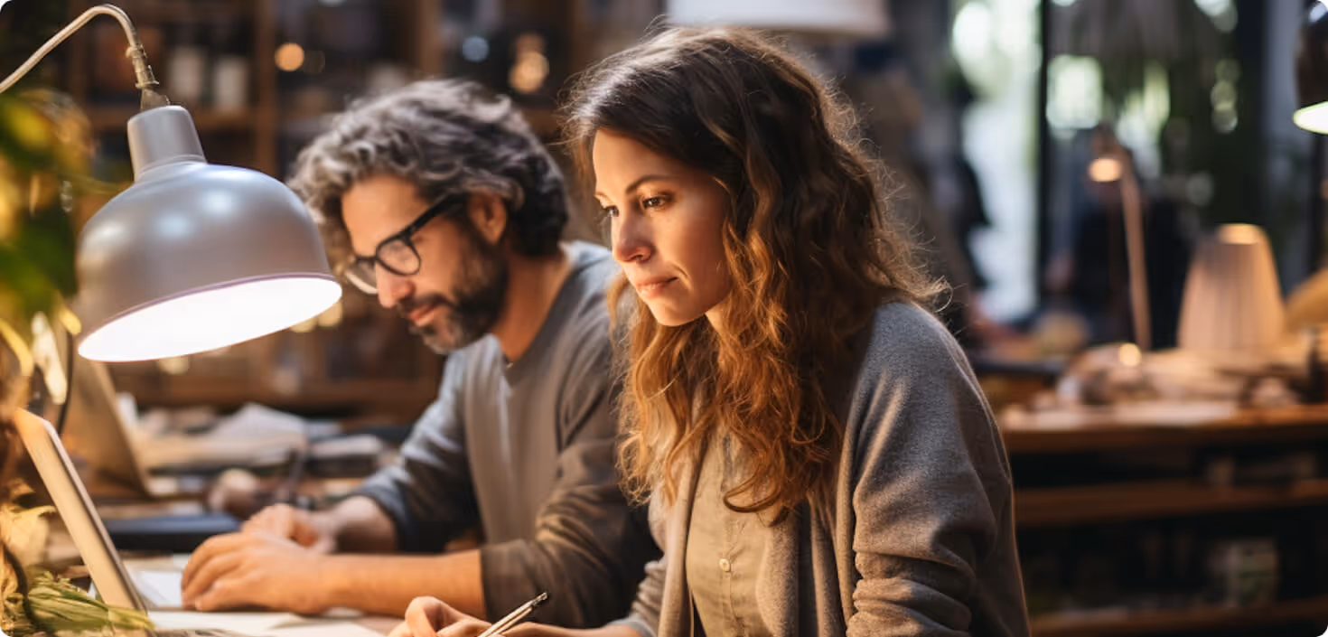 Business owner writing content on a laptop