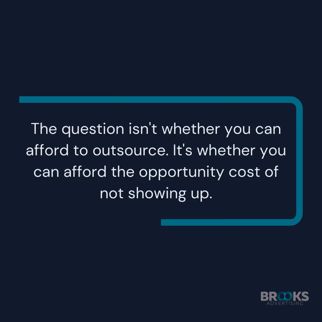 Branded graphic about the cost of outsourcing content or not showing up