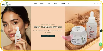 Skincare product display with person holding serum and cosmetic jars