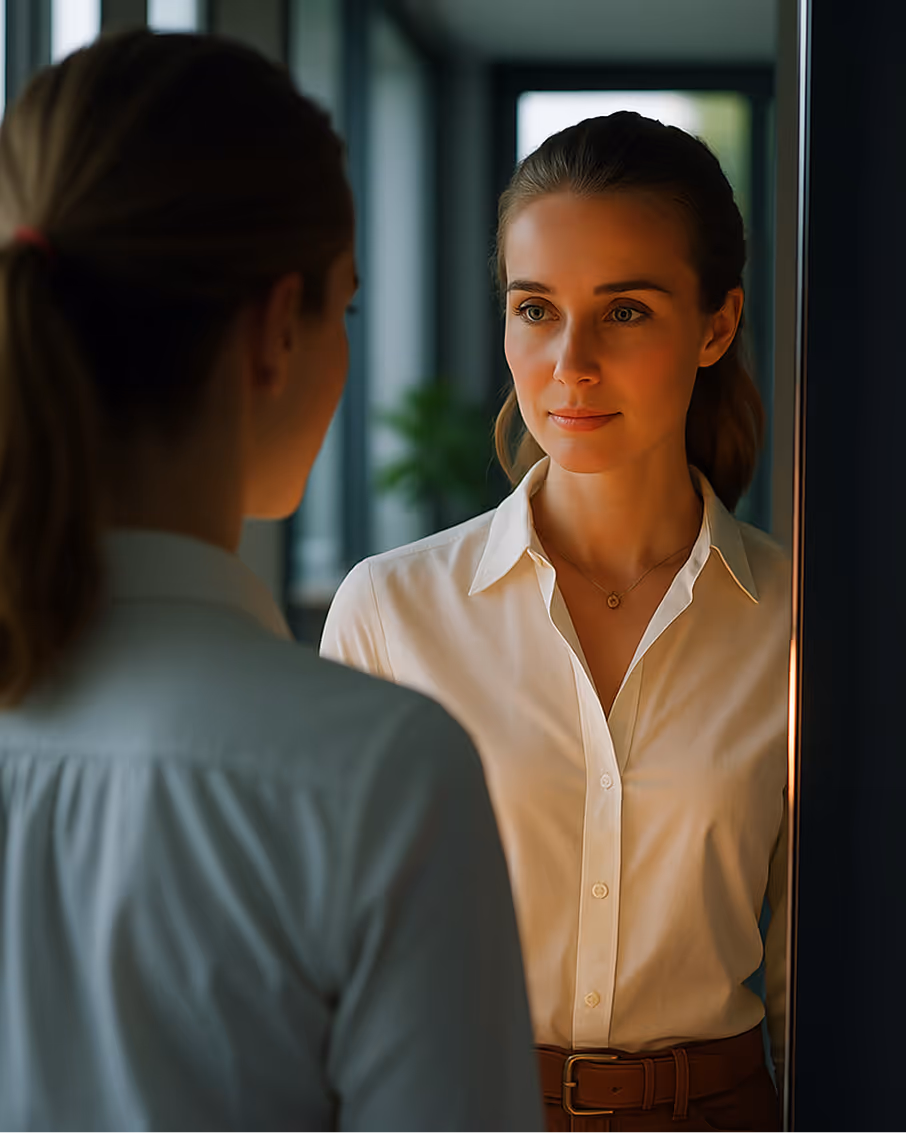 Self-reflection concept representing how Enneagram-based career coaching reveals the deeper motivations behind professional choices.