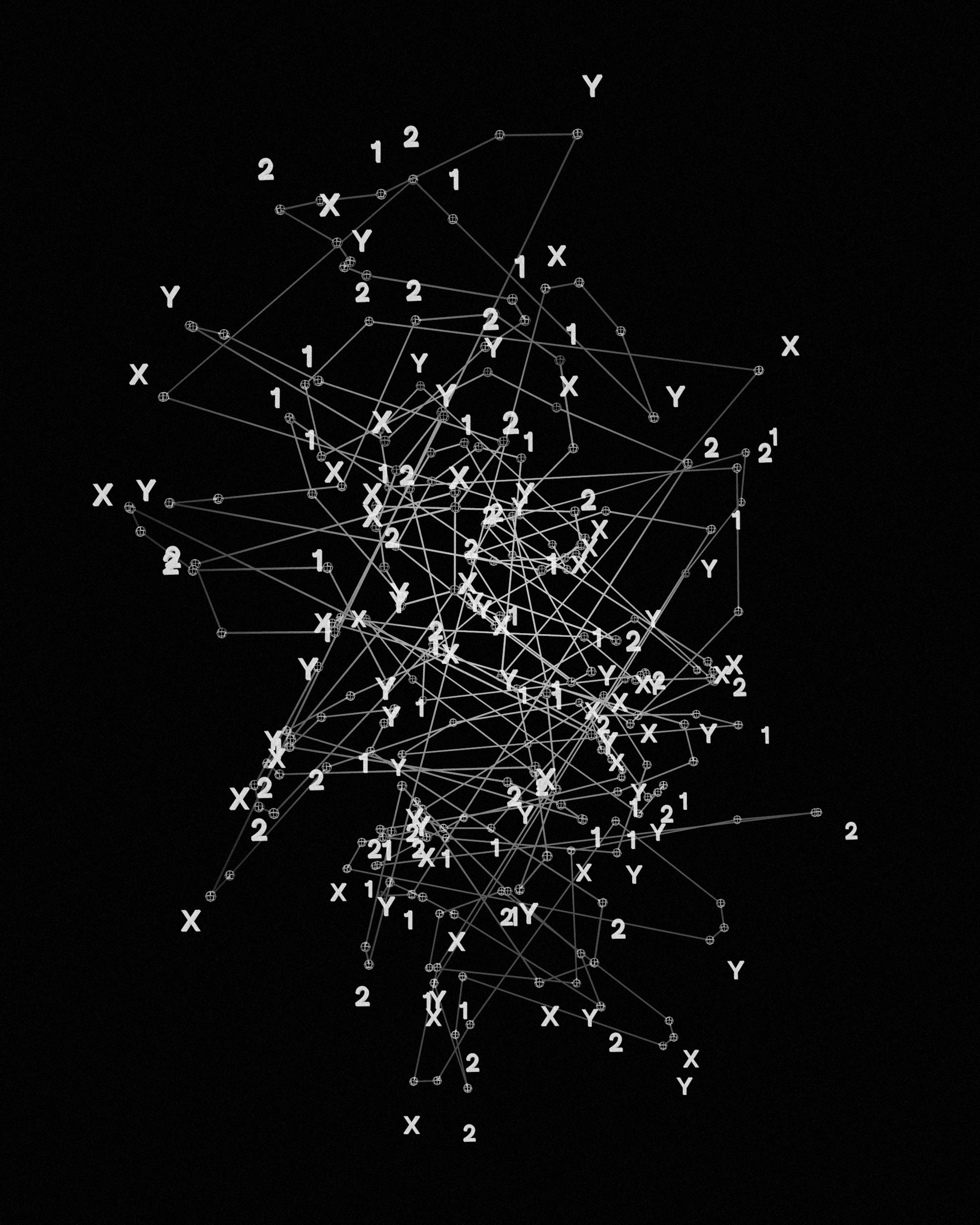 A connected web of X & Y and 1 & 2