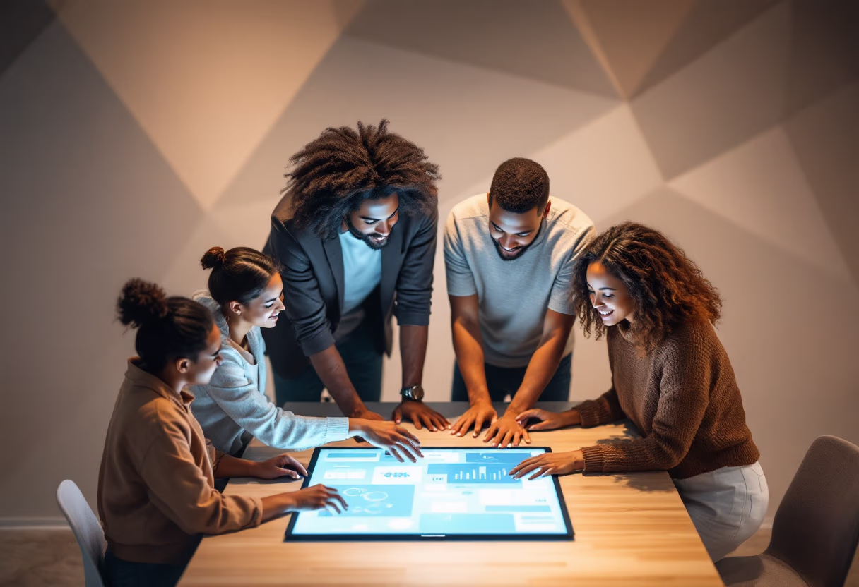 image of a diverse team in a meeting (for a edtech)