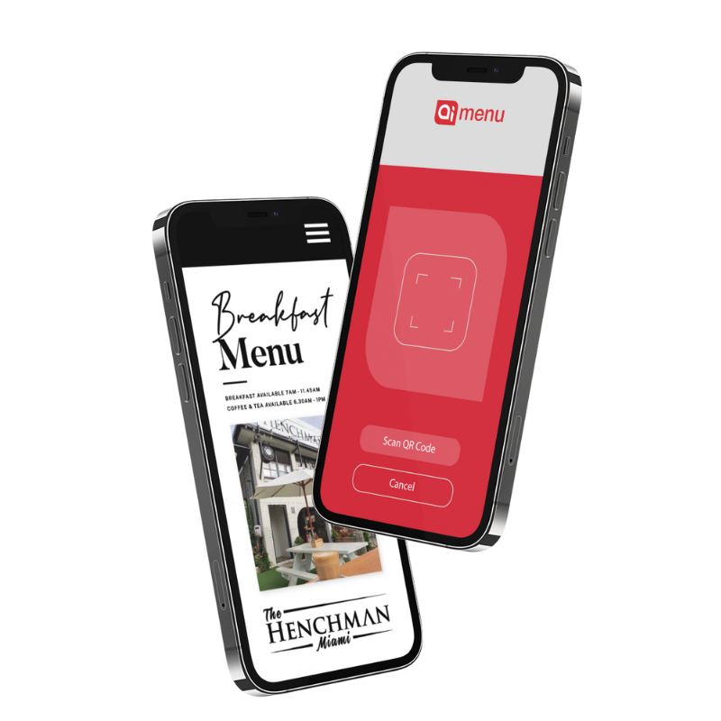 AI Menu phone app with QR Code Ordering functionality.