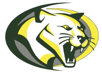 Aggressive wildcat logo in green and yellow colors with open mouth showing teeth.