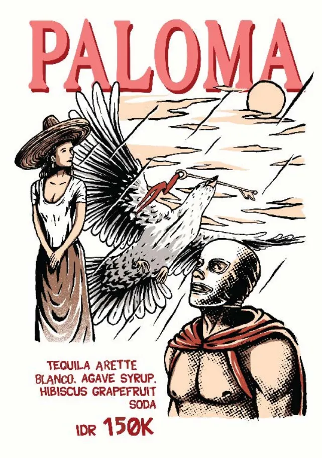 Paloma with Arette tequila and hibiscus grapefruit soda, IDR 150K