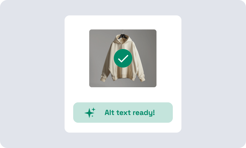 A beige hooded sweatshirt hanging on a hanger against a grey background. A green checkmark is overlayed on the image.