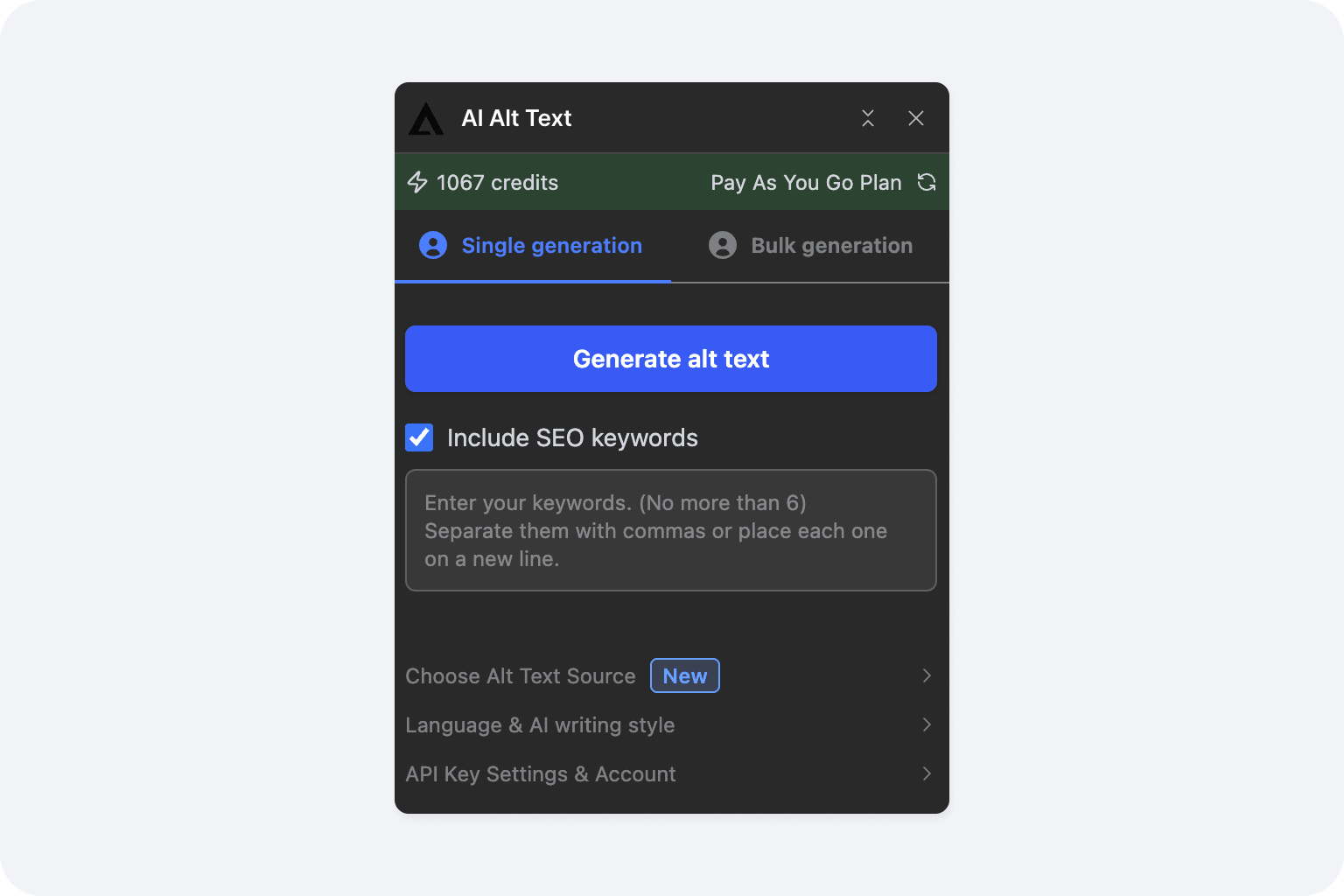 Webflow alt text generation panel