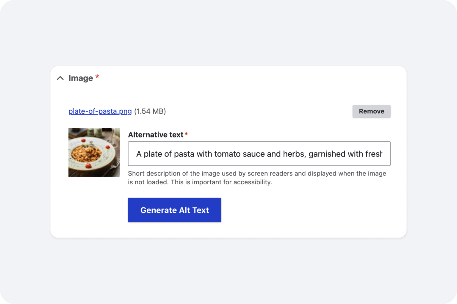 Plate of pasta with tomato sauce.
