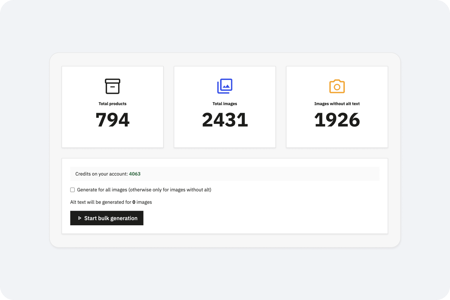 Alt text bulk generation interface.