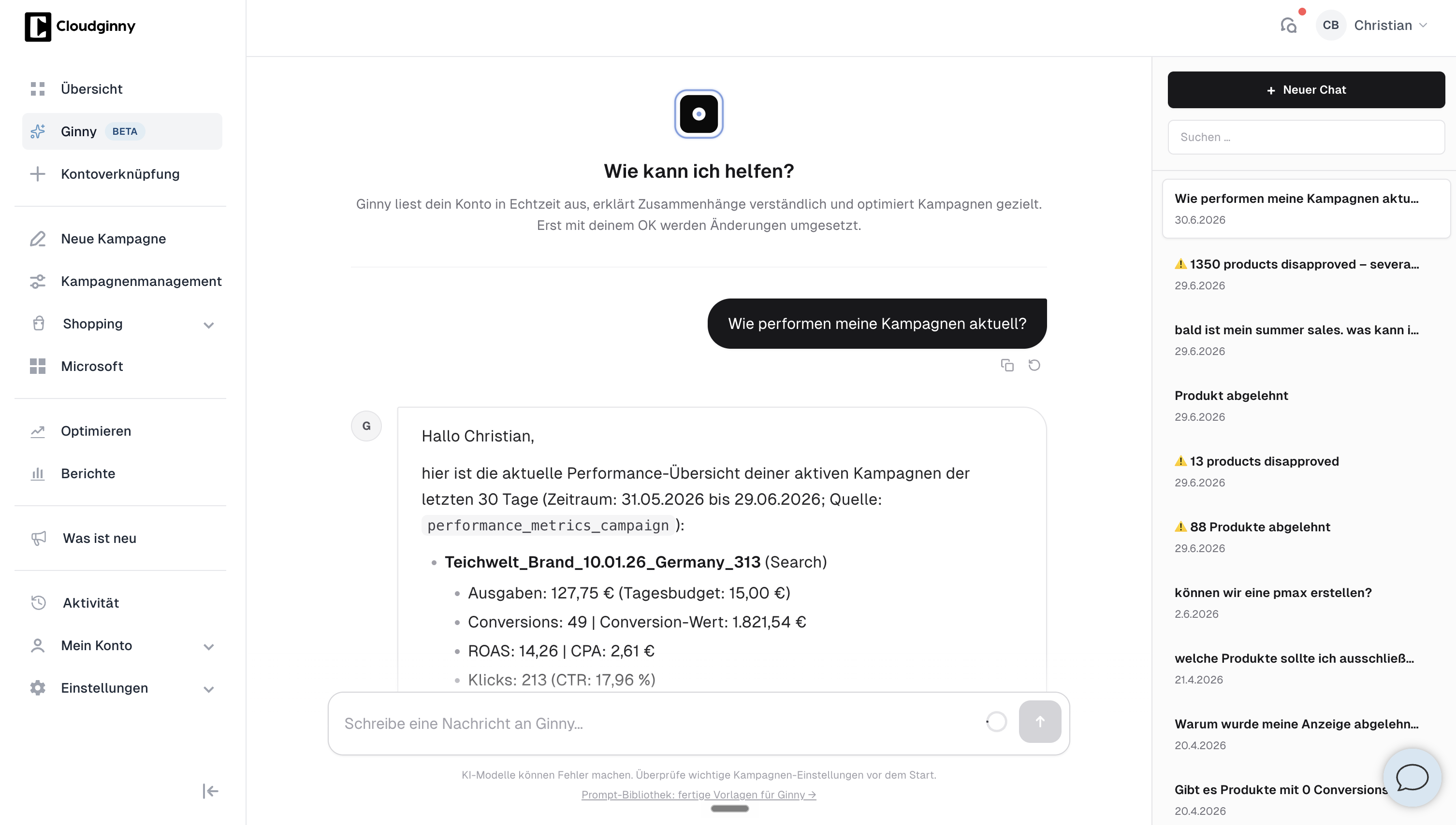 Gespr&auml;ch mit Ginny im Chat, Antwort in Klartext