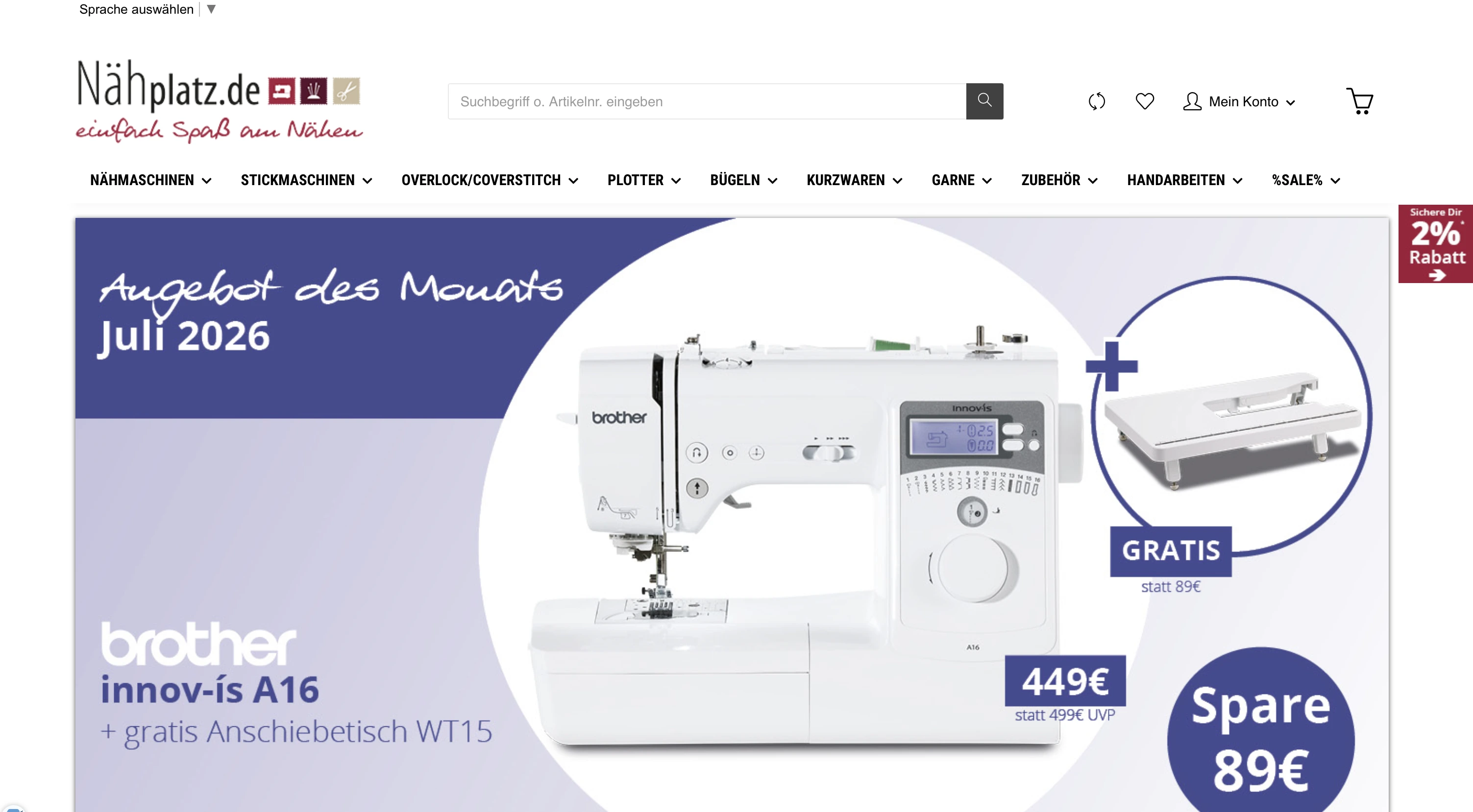 Naehplatz.de, online shop for sewing machines and accessories