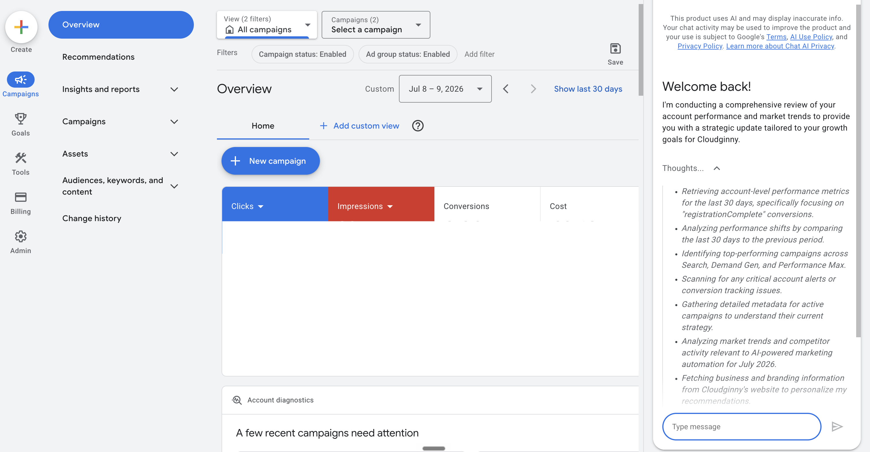 Ask Advisor in Google Ads: Google's native AI agent answering account questions directly in the interface.