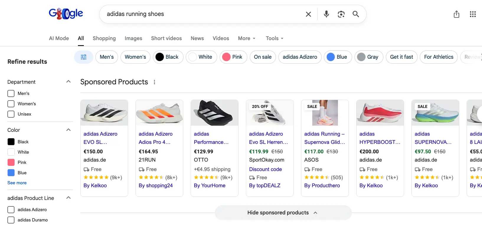 Shopping ads with strikethrough prices in Google Search