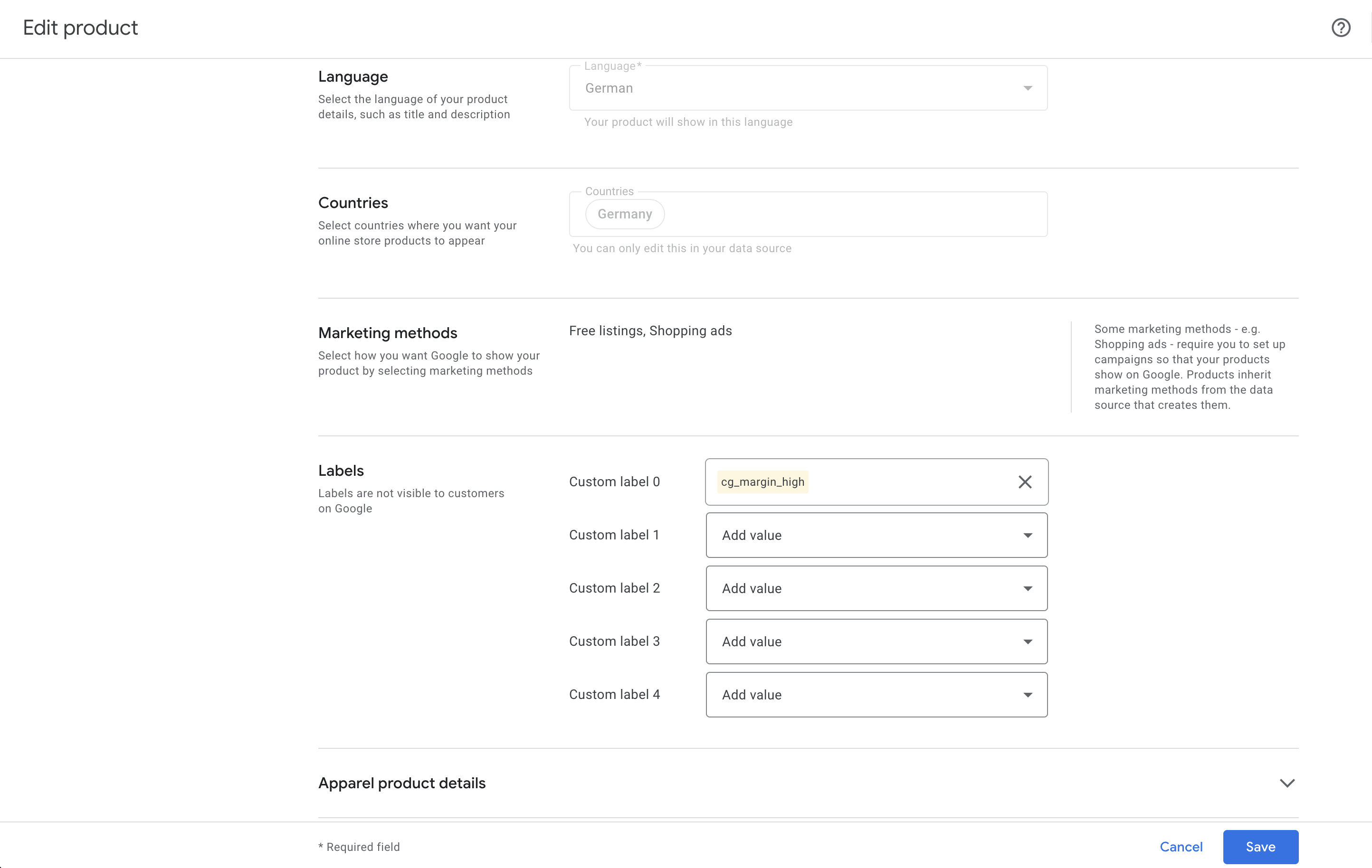 Merchant Center Custom Label Margin