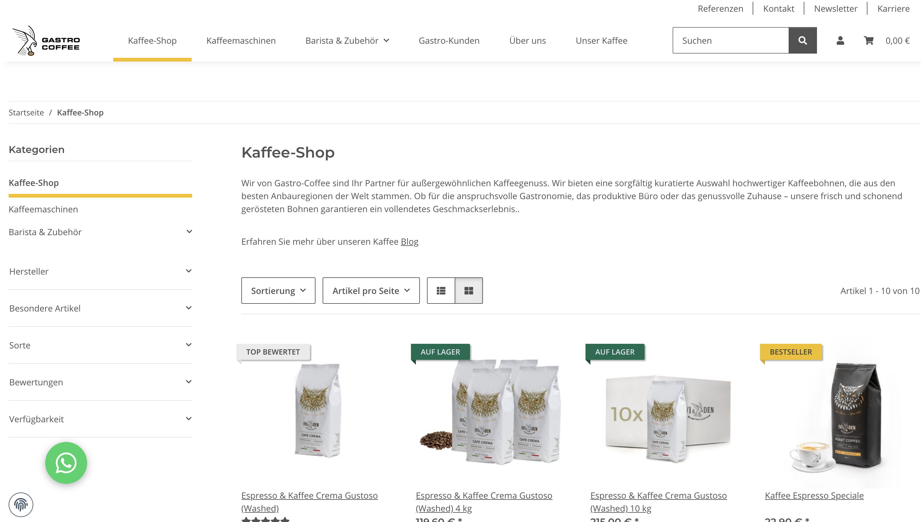 gastro‑coffee.com, coffee shop with espresso and coffee beans
