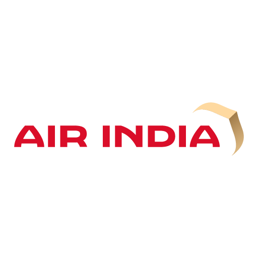 Air India logo with red text and a golden flying swan emblem.