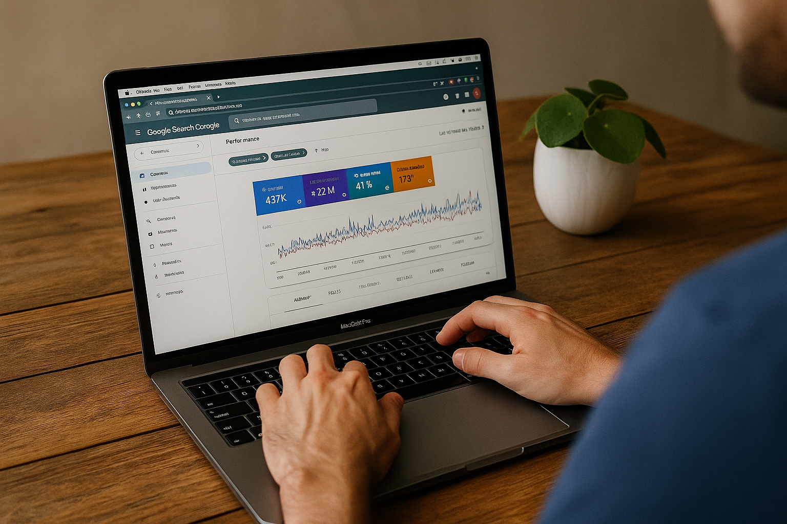 Person analysing website traffic data and online performance metrics on a laptop, representing SEO and digital marketing.