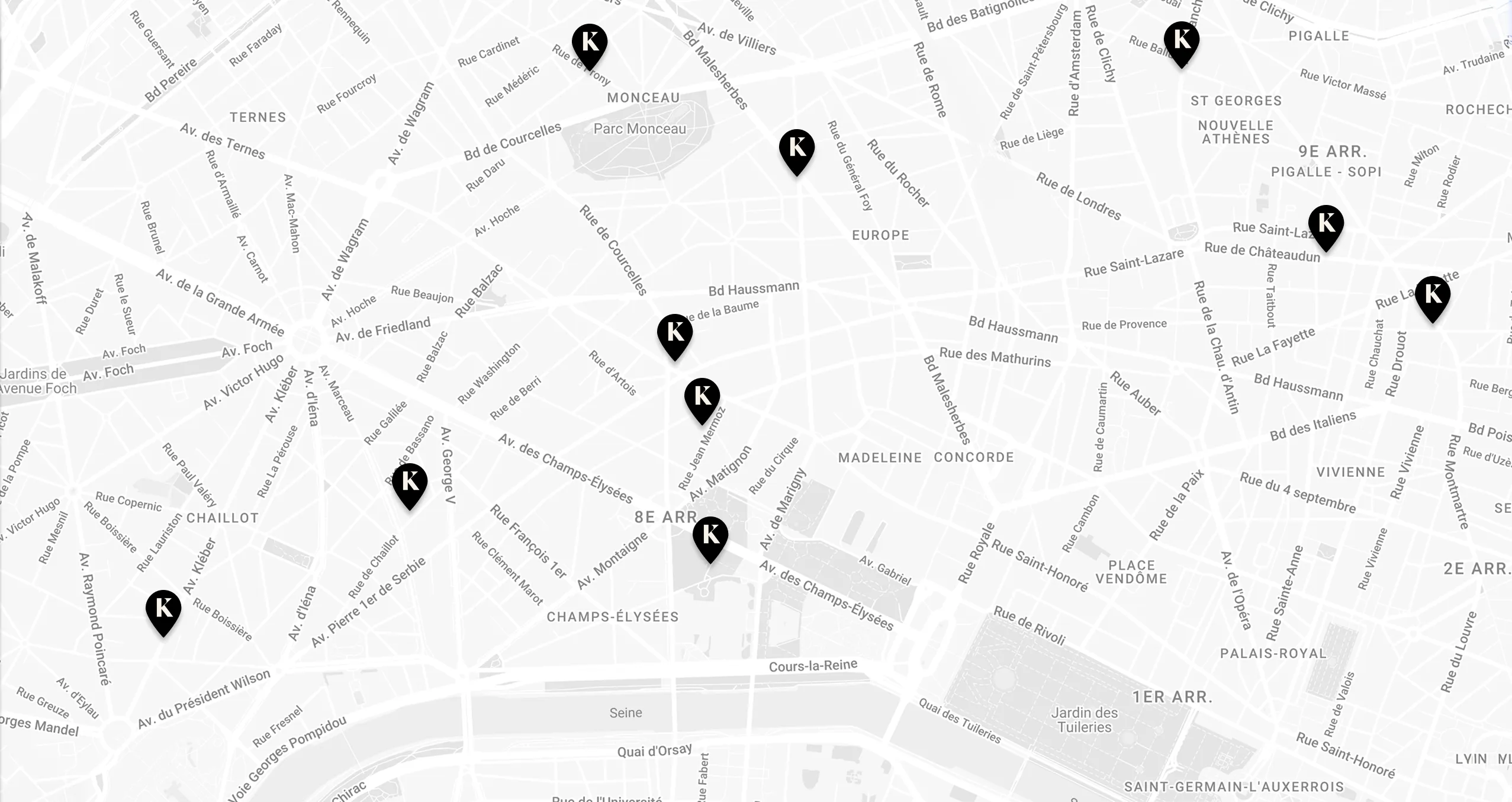 Carte des lieux Keeze à Paris, répertoriant salles de réunion, rooftops, espaces de coworking et lieux pour événements professionnels.