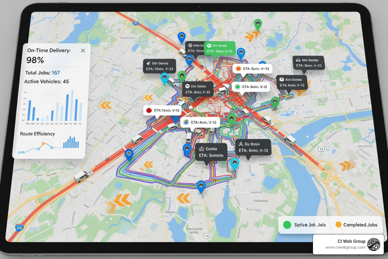 A dispatch map optimized by AI - How to Leverage AI for Home Service Companies