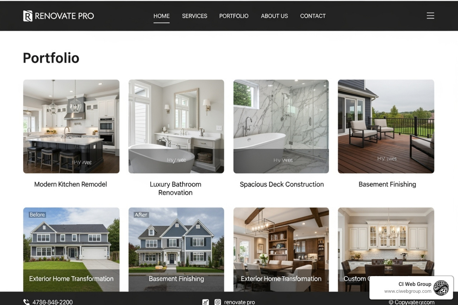 contractor's project portfolio page - Contractor website SEO
