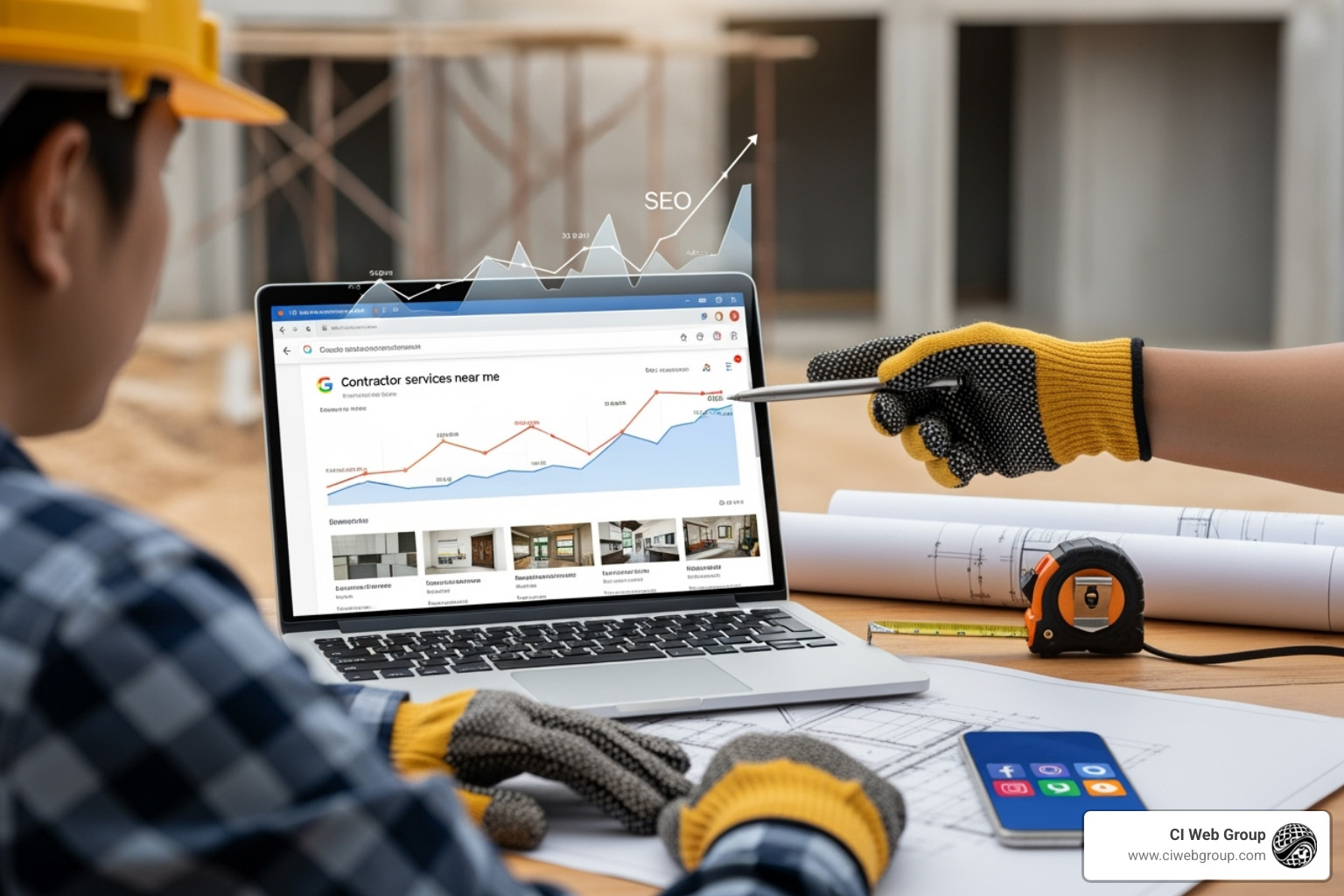 clean, mobile-friendly contractor website homepage - Contractor website SEO