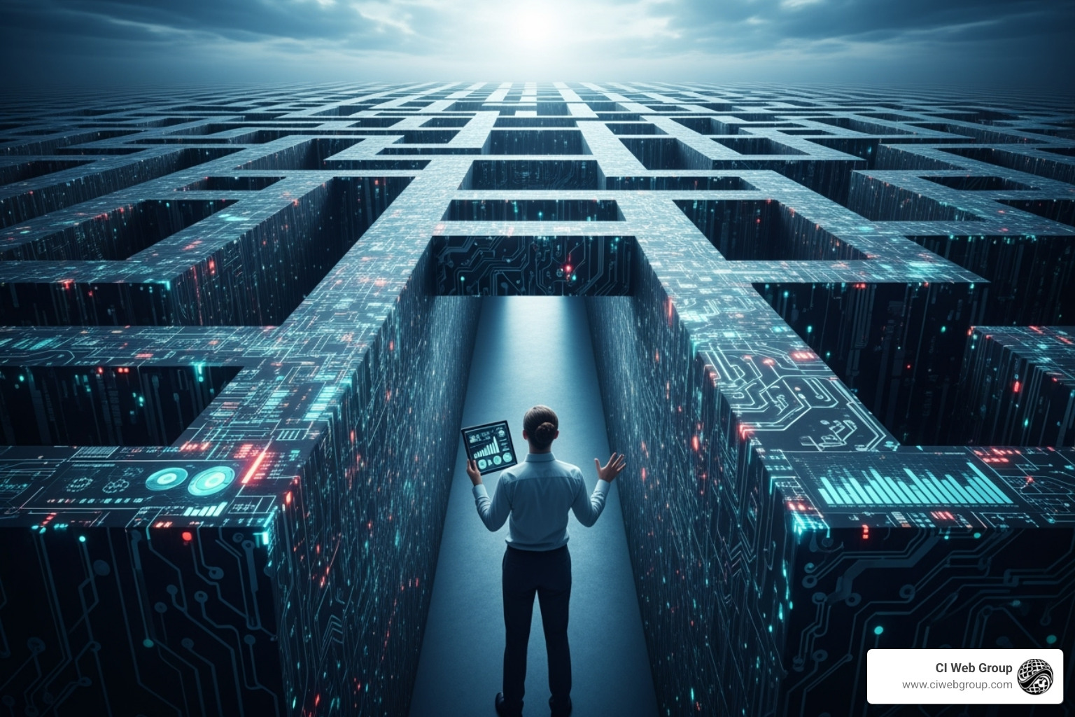 A person navigating a maze, symbolizing the challenges of AI measurement - ai marketing roi measurement