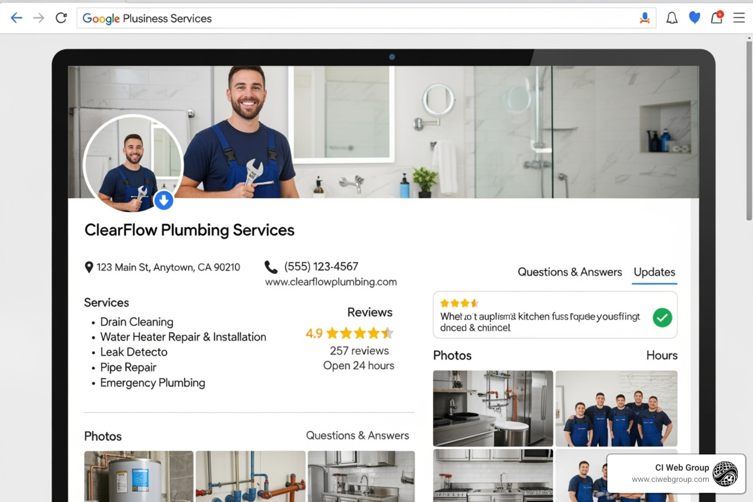 Image of a fully optimized Google Business Profile listing for a plumber. - local SEO plumbing
