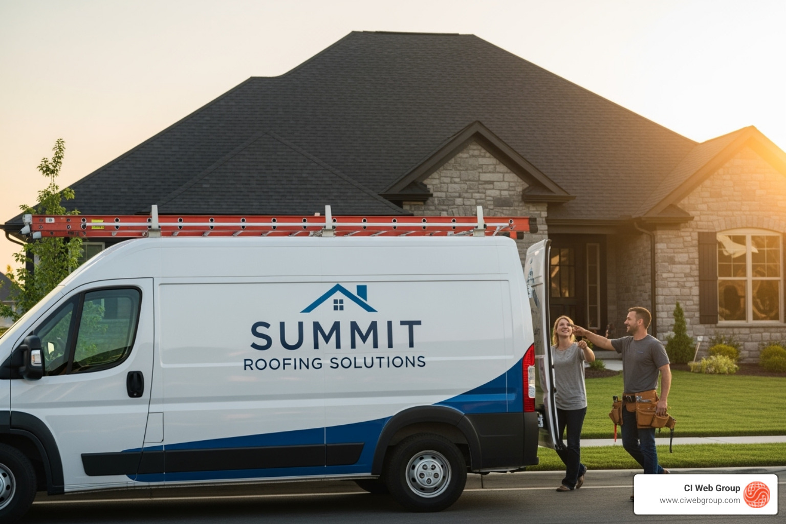 A modern, user-friendly roofing website displayed on a desktop and mobile device, showcasing responsive design. - Roofing Branding