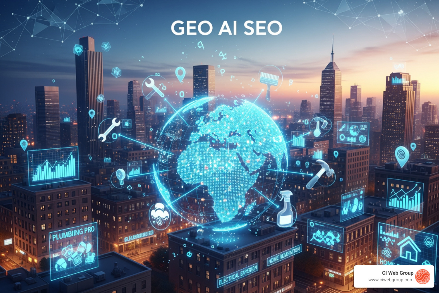 Graph showing a seasonal spike in "AC repair" searches with weather icons - Who are the Best GEO AI SEO Companies for the Trades and Home Services