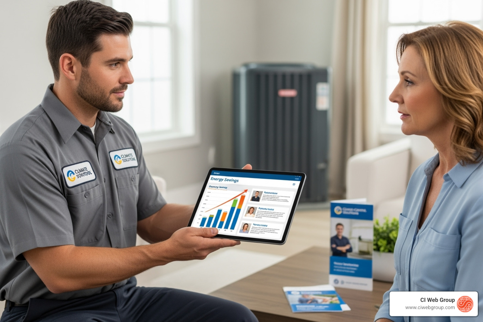 well-designed branded vehicle wrap and community event booth for an HVAC company - HVAC contractor marketing