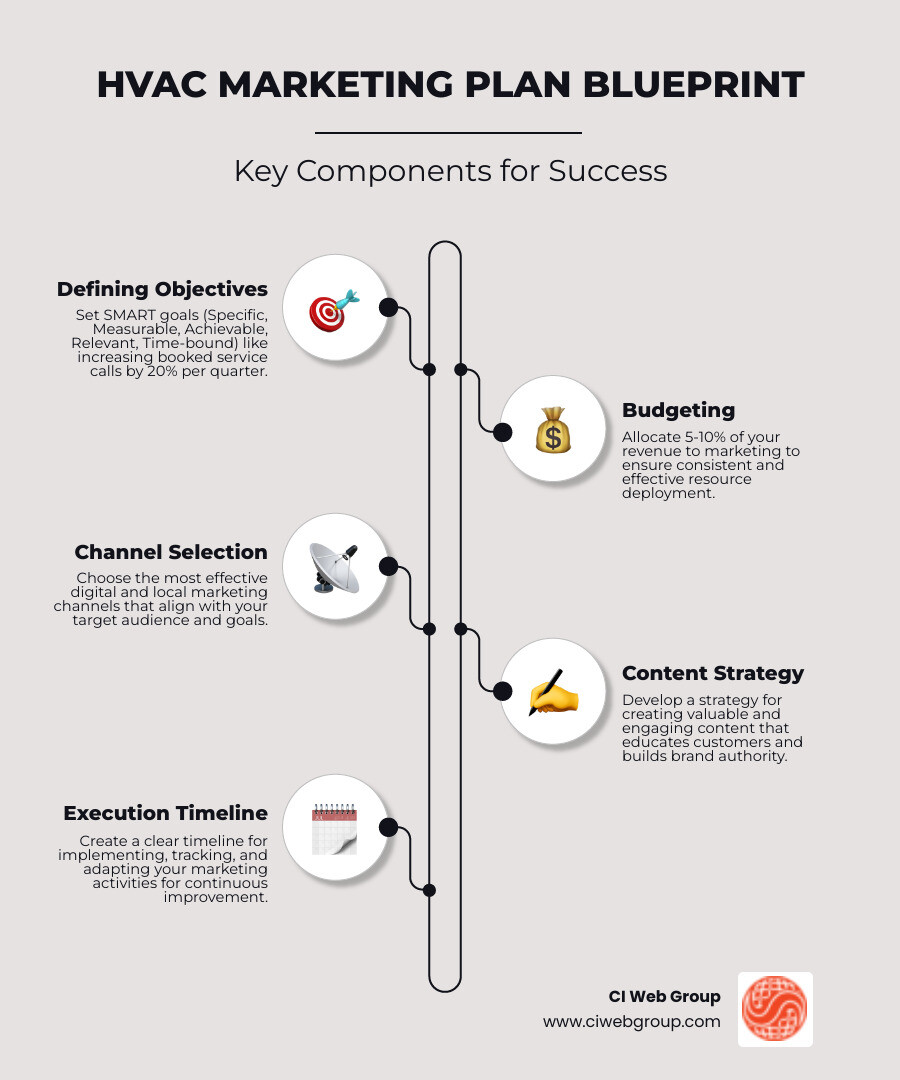Infographic showing the steps to create and measure an HVAC marketing plan - HVAC contractor marketing infographic infographic-line-5-steps-elegant_beige