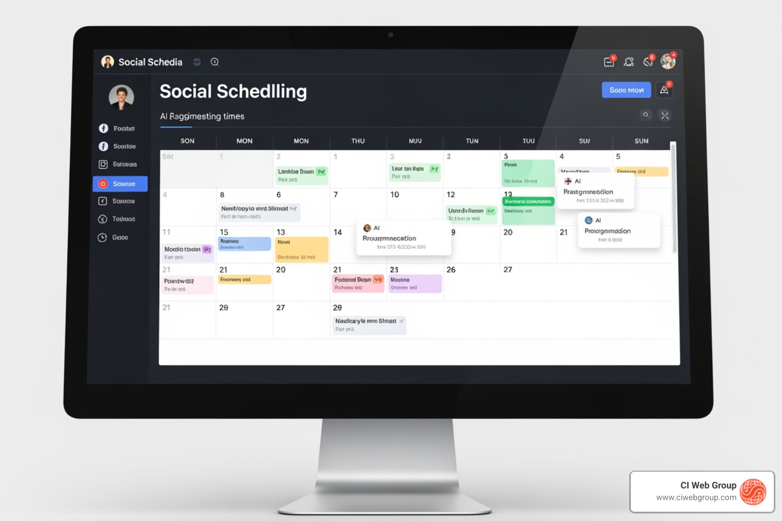A social media scheduling tool's dashboard with AI-suggested posting times - AI Marketing and Optimization for Garage Door Companies