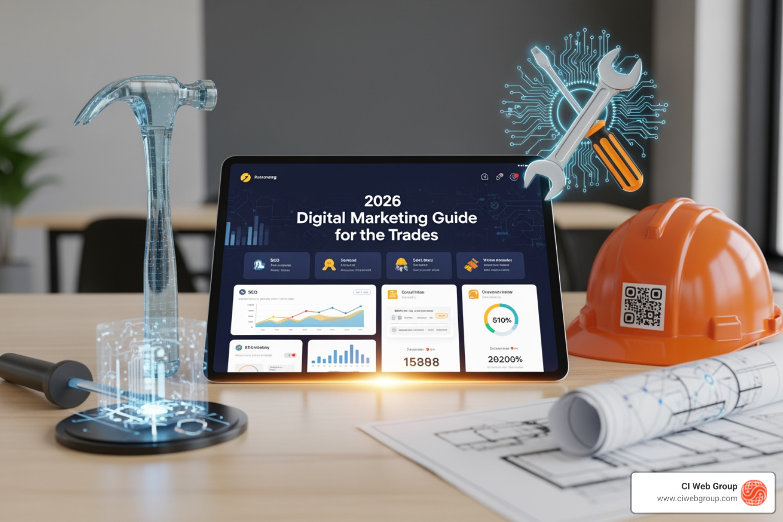 modern, clean website for a trade business shown on a laptop and a phone - 2026 Digital Marketing Guide for the Trades