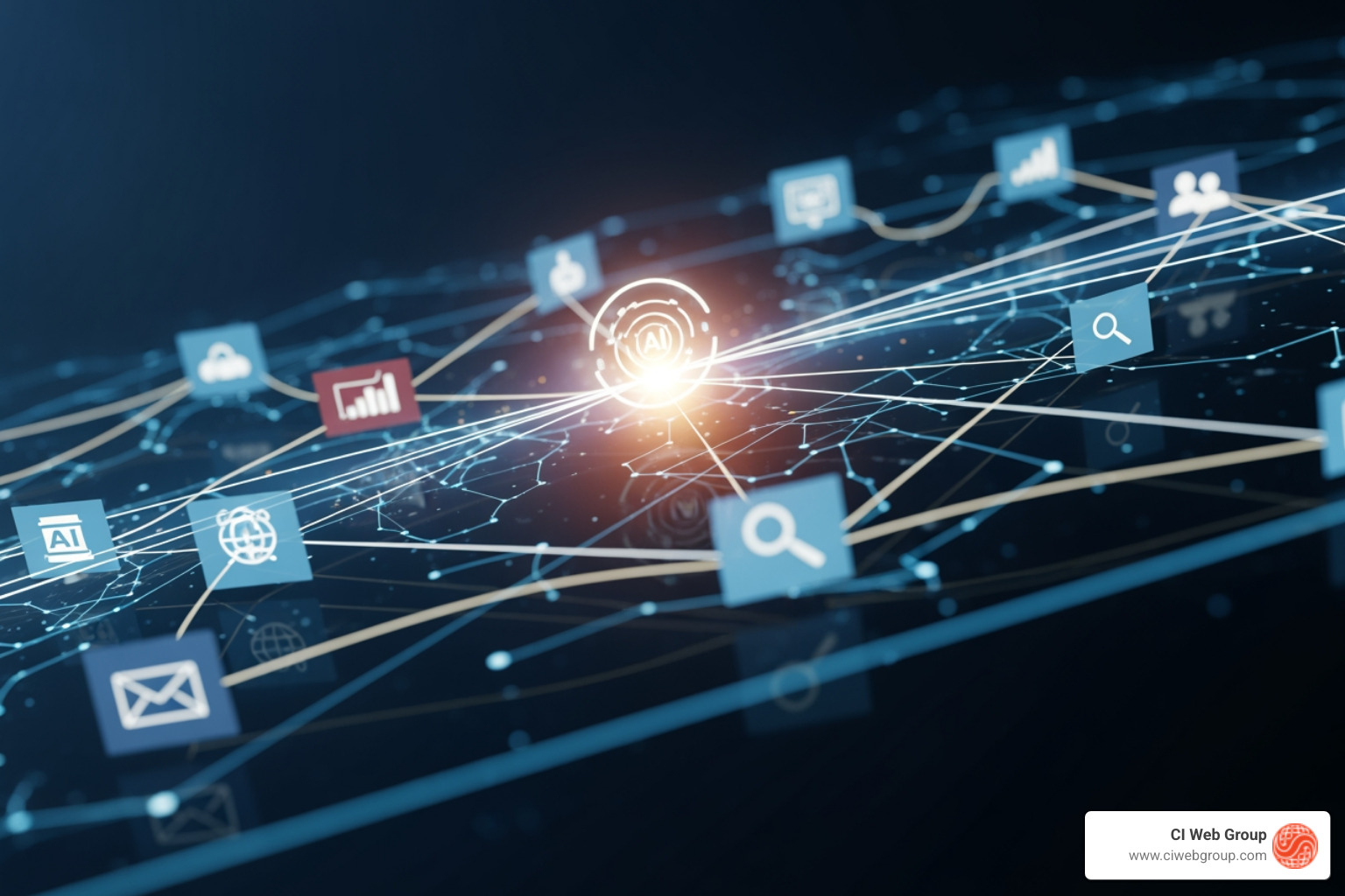 network of interconnected marketing channels like AI, social media, and search engines - 2026 Digital Marketing Guide for the Trades