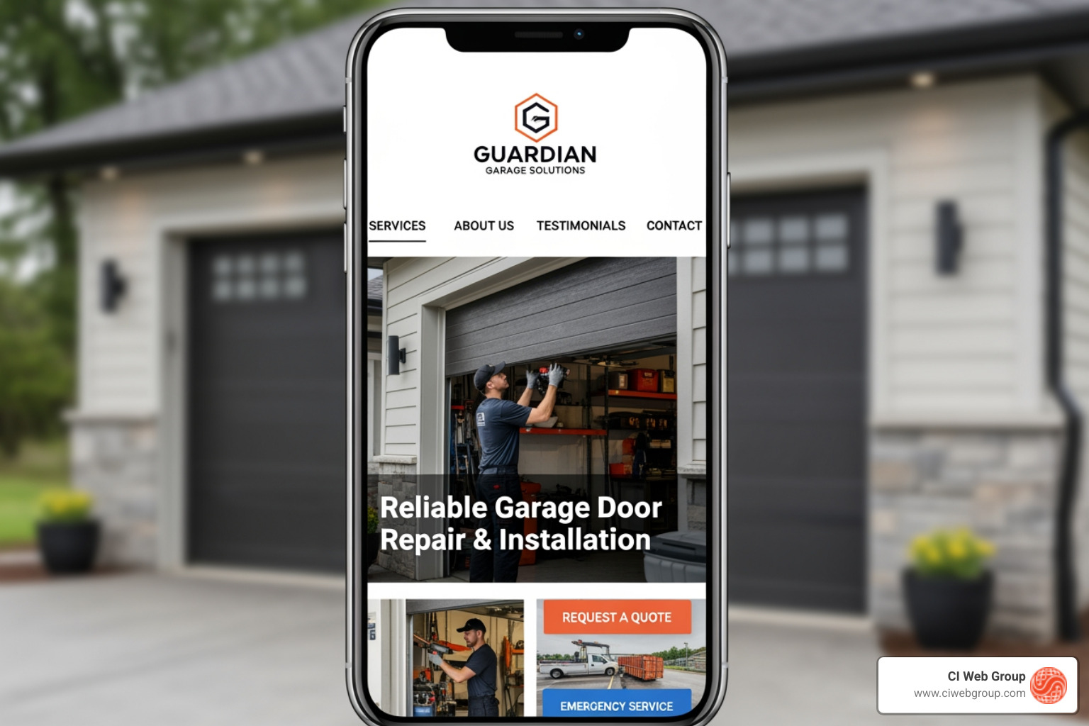 clean, mobile-friendly garage door company website - leading firms for garage door repair digital marketing