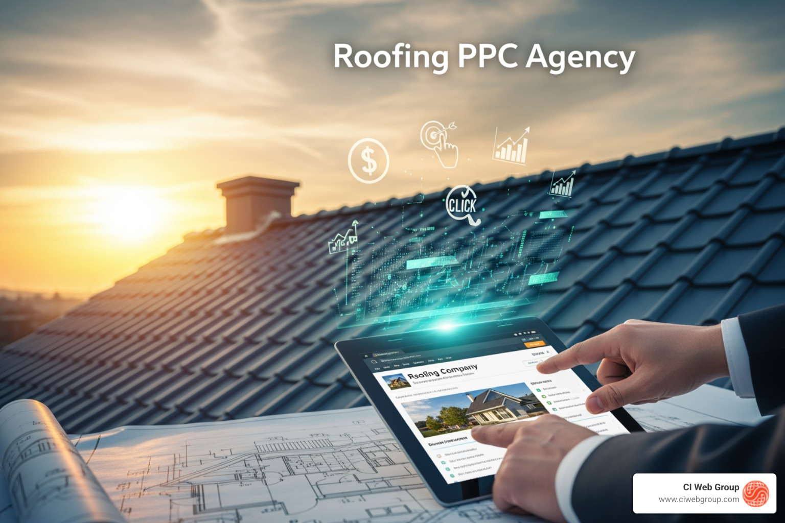 Digital marketing dashboard showing PPC metrics like CPA and ROI - roofing ppc agency