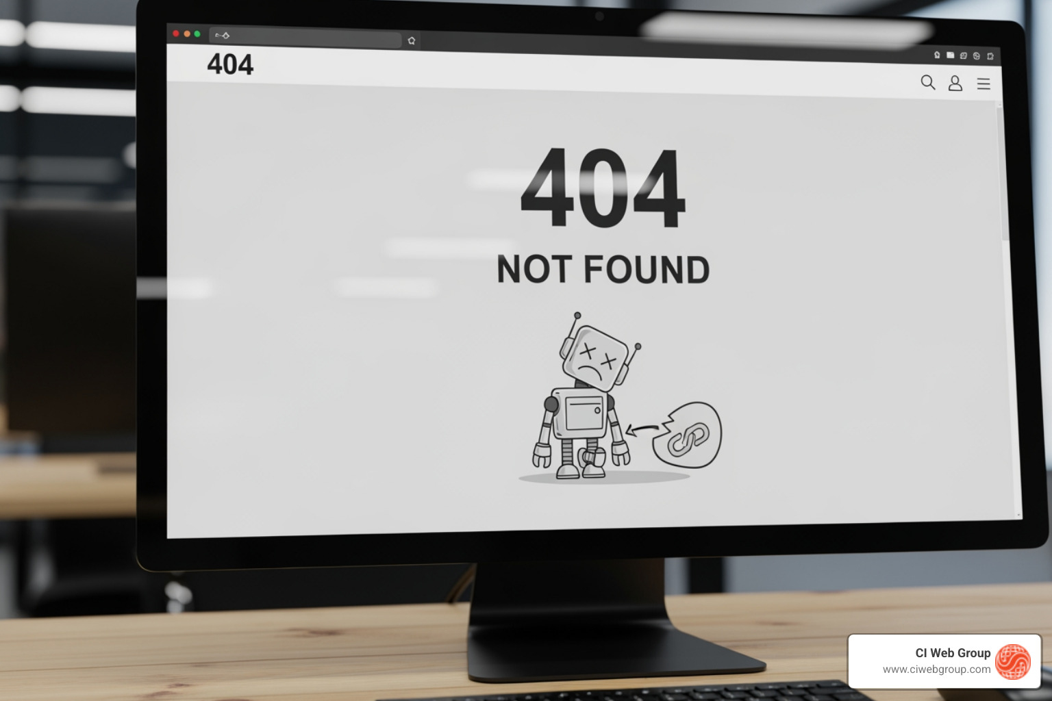 404 Not Found error page on a website - HVAC website maintenance