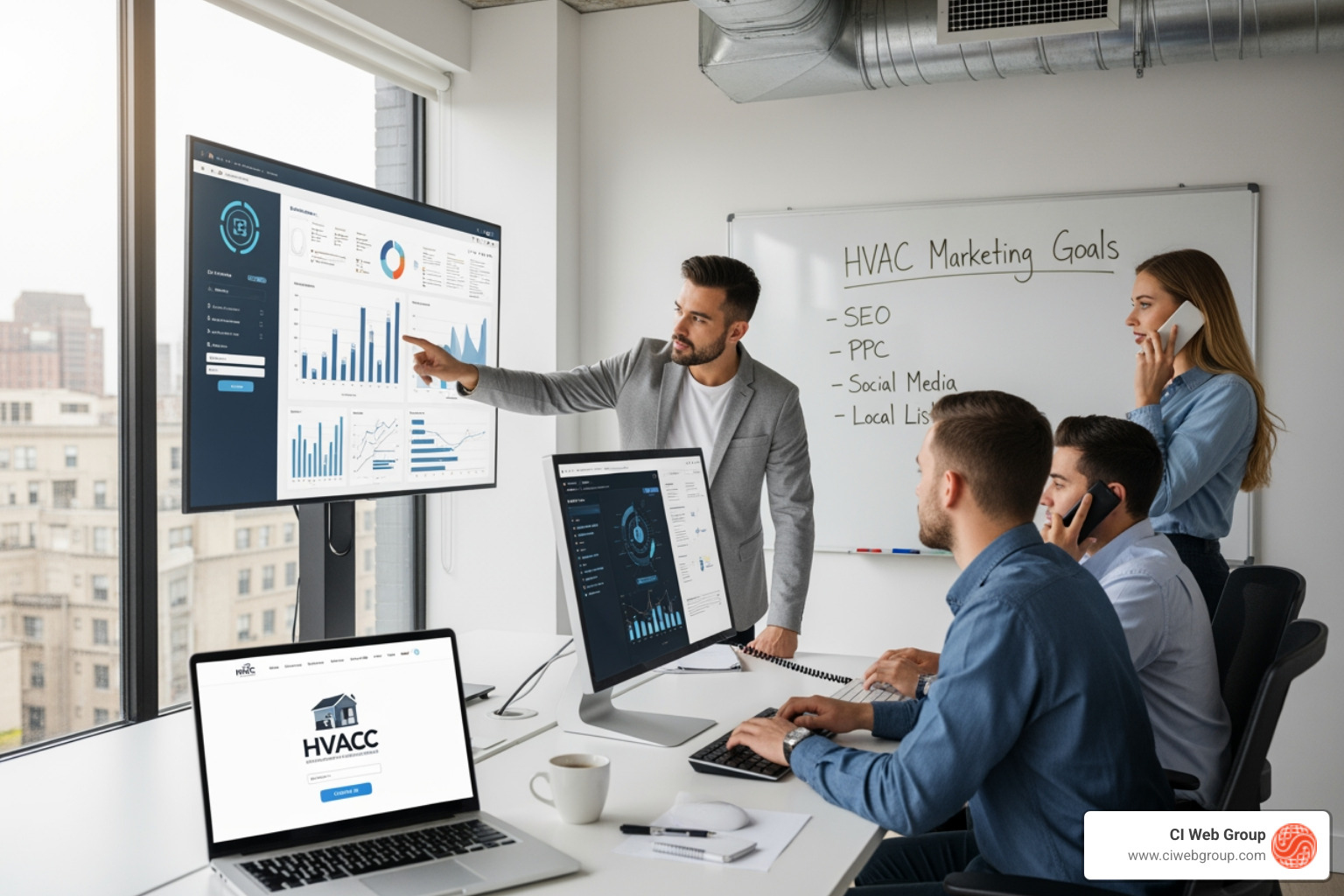 A Google search results page showing the local map pack for "ac repair near me" with multiple HVAC businesses listed prominently - HVAC digital marketing agency A Google search results page showing the local map pack for "ac repair near me" with multiple HVAC businesses listed prominently - HVAC digital marketing agency