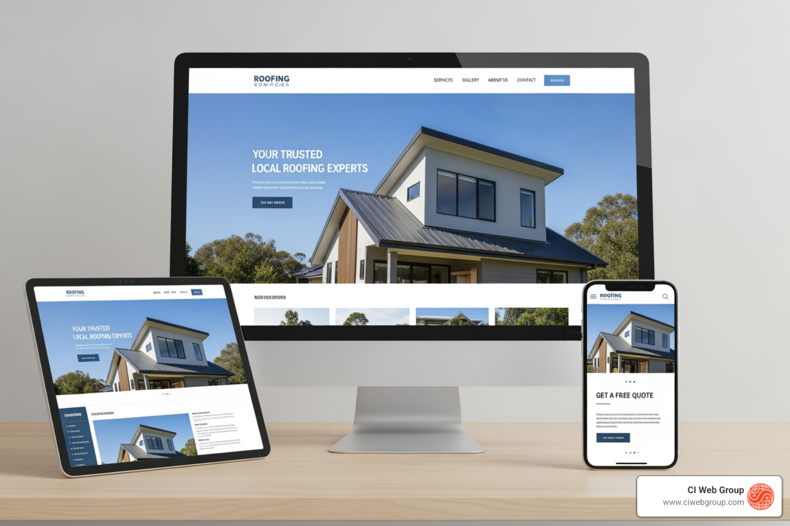 responsive roofing website design on desktop tablet and smartphone - Marketing for roofers responsive roofing website design on desktop tablet and smartphone - Marketing for roofers