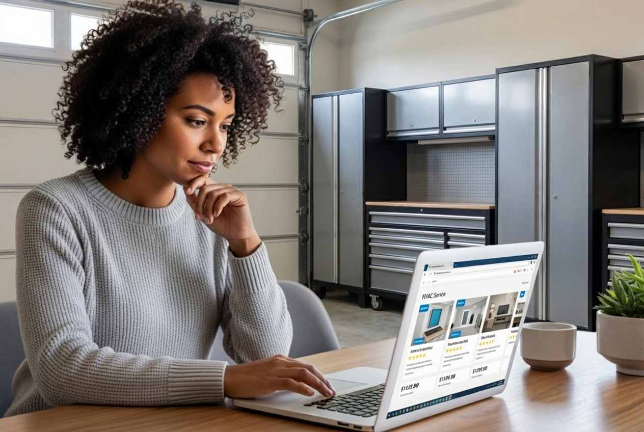 Infographic showing the four stages of the HVAC customer journey: Stage 1 - Awareness (customer realizes they have a problem through discomfort, high bills, or system failure and begins searching online or asking for referrals), Stage 2 - Consideration (customer researches local companies, reads reviews and testimonials, and compares services and expertise), Stage 3 - Decision (customer contacts a company, evaluates responsiveness and professionalism, and schedules service), and Stage 4 - Post-Purchase (customer experiences the service quality, decides whether to leave a review, and considers maintenance plans or referrals) - HVAC customer journey