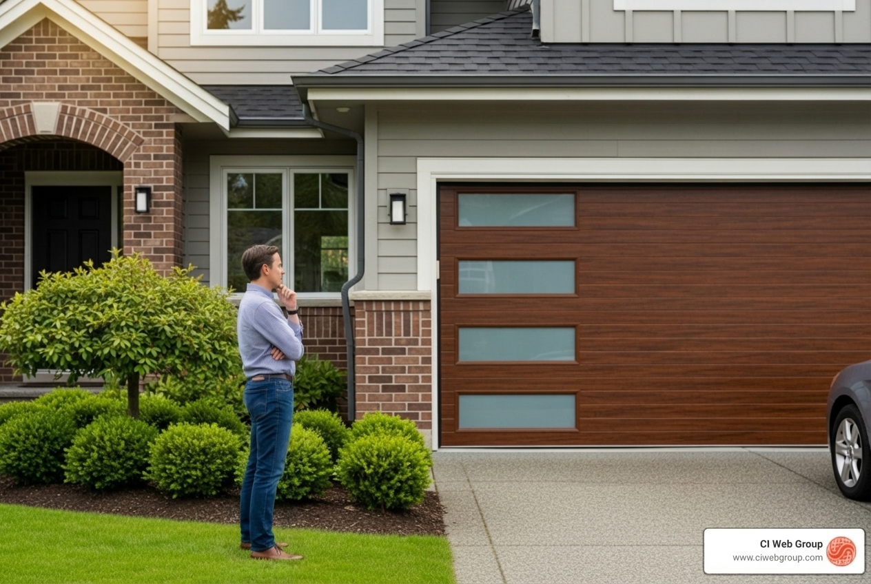 infographic explaining the 5 key factors in choosing a garage door: Material, Insulation, Style, Security, and Warranty - popular garage door brands infographic explaining the 5 key factors in choosing a garage door: Material, Insulation, Style, Security, and Warranty - popular garage door brands